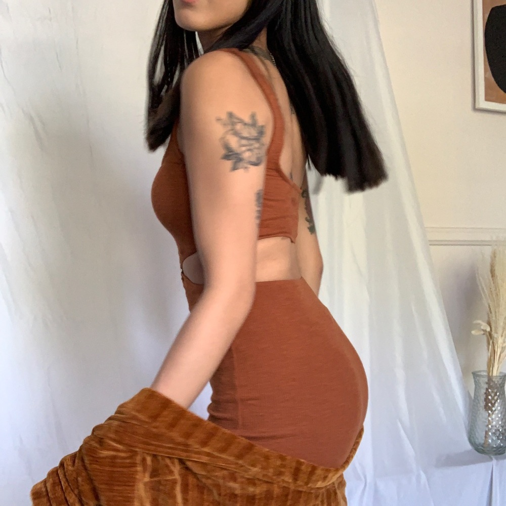 Bershka Rust Ribbed Cutout Mini Dress - Picture 6 of 8